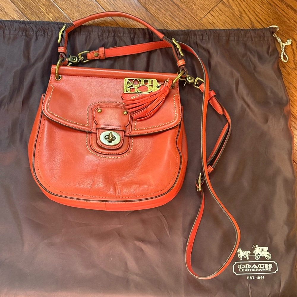 Coach Red Leather Crossbody Bag with Gold Accents